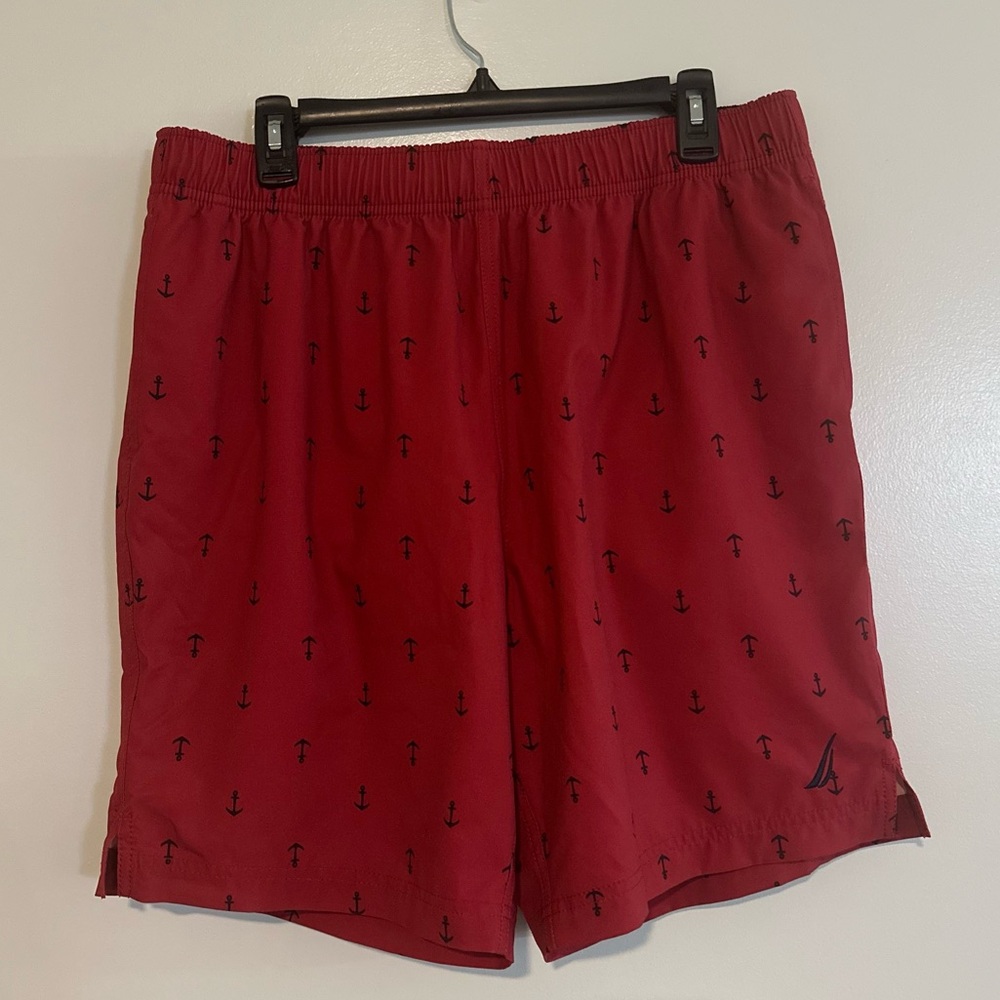 Nautica Red and Navy Swim Trunks Size Large with Liner